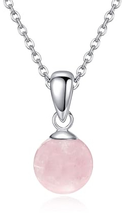 HUKKUN Rosenquarz Kristall Halskette Sterling Silber Rosa Quarz Perle Halskette Rosenquarz Schmuck Geschenk für Frauen