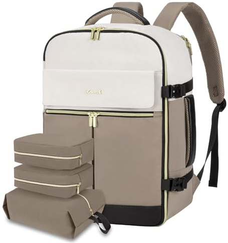 LOVEVOOK Ryggsäck handbagage flygplan, 40 l stor reseryggsäck dam för Ryanair Easyjet, laptopryggsäck 17 tums resväska weekender travel ryggsäck för resor affärer, beige kaki svart