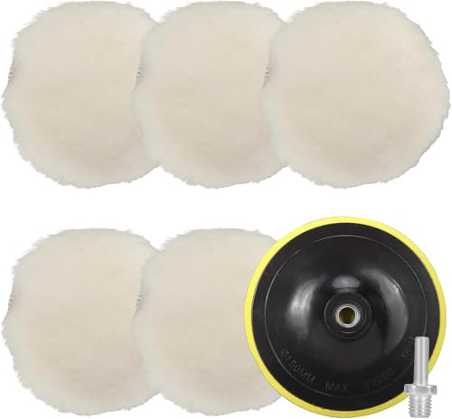 NuoDunco Kit de 7 Pièces Tampon Polissage en Laine 150mm avec Adaptateur M14 pour Polissage et Cirage de Voiture