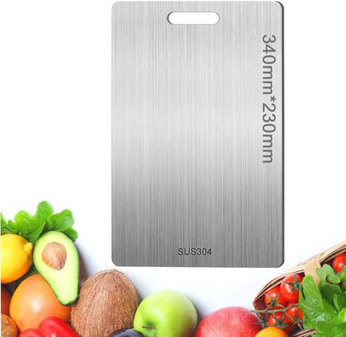 Tnhsvp Titanium Cutting Board,34X23cm Tabla de Cortar de Titanio Grado Alimenticio Multifunción, Ambos Lados Tabla Cortar Acero Inoxidable, para Carne, Queso