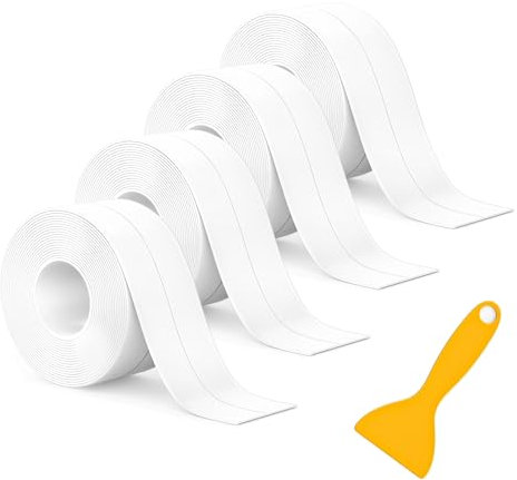 4 Rollen Dichtungsband Selbstklebend PVC Dichtungsstreifen Wasserdicht Klebeband Weichsockelleiste Abdichtband für Küche Badezimmer Toilette Arbeitsflächen Wandecke (38 mm x 3,2m)