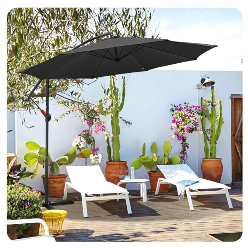 Jaxguom Sonnenschirm 350cm Ampelschirm mit Ständer Rund Kurbelschirm UV-Schutz Cantilever Schirm Wasserdicht Gartenschirm Marktschirm für Patio,Garten,Terrasse,Grau