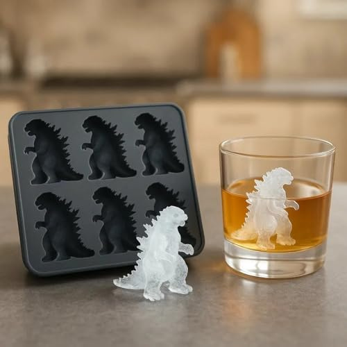 3D Monster Shape Shapes BPA Free Silicone Ice Cube Mold Tray with Lid Makes 6 Vivid Monster, Perfect for Whiskey, Cocktail and Any Drink (Black)