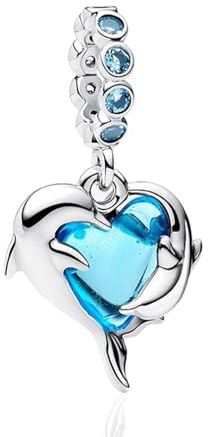 Amuefer blu delfino collana Charms 925 argento signora bracciale Charms stringa perle, ciondolo animale marino collana compatibile