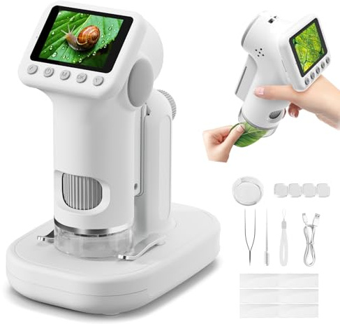 HEWEIMEI 1600X Microscopio para Niños, 2.0 Pantalla Mini microscopios Digitales con Kit de Portaobjetos y 6 Luces LED, Juguetes Ciencias Educativas, Niños Alumnos de 3 a 12 Años