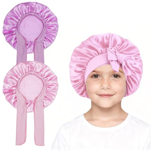 Bonnet Satin Cheveux Nuit Enfant, 2 pièces Bonnet Satin Enfant, B onnet De Nuit Enf Ant, Bon Net Sati n Cheveux N uit Enfa nt Fille, Bonn et S atin Enf Ant Nu it, pour Filles garçons (Rose + Violet)