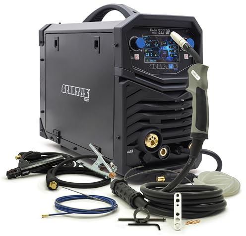 Spartus EasyMIG 227 LCD - Saldatrice MIG/MAG con funzione TIG e opzione in alluminio, inverter 230 V, 220 A, doppio impulso per la casa