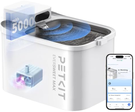 PETKIT Wireless Cat Water Fountain, EVERSWEET MAX with UVC Pump, 3L, Cordless 5000mAh Battery Operated Cat Fountain, App Control/Monitor, Ultra Quiet, Rechargeable Pet Water Fountain for Cats Dogs