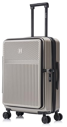CELIMS - Valise Moyenne Taille Rigide 4 Roues 65 cm Front Pocket | Valise Soute 20kg | Abs Légère | Serrure Intégrée | Bagage de Voyage | Serrure TSA | Champagne