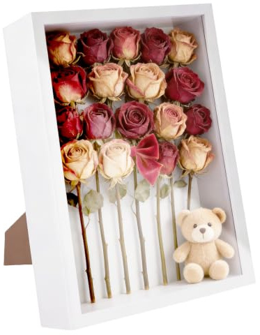 Veebmys Cadre Boîte d’Ombre 3D Taille A4 Profondeur 5 cm, Cadre Remplissable, Bois Composite de Haute Qualité & Panneau Acrylique, pour Médailles, Fleurs Séchées, Souvenirs, Objets de Collection
