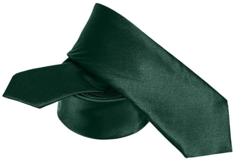 WedDecor Dark Green Slim Satin Necktie for Men, 5cm Solid Colour