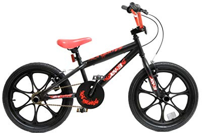 XN BMX 18 7 Spoke MAG Wheel Freestyle Bike Gyro Stunt Pegs Kids Boys Girls (Black/Red)