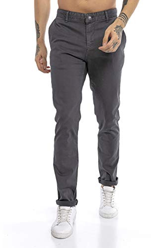 RED BRIDGE Pantalone Uomo Elegante Sportivo Casual Chino Cotone Grigio Scuro W38 L34