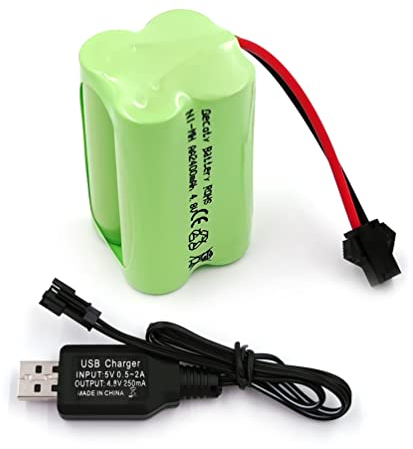 Gecoty® 4,8V NI-MH Akku, 2400mAh wiederaufladbarer AA Akku (Nicht AAA) mit SM Stecker, geeignet für ferngesteuertes Spielzeug, Elektrowerkzeuge, Haushaltsgeräte, mit USB Ladekabel