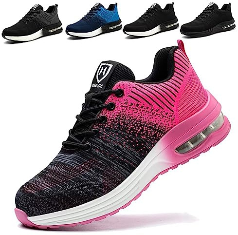 Scarpe Antinfortunistiche Uomo Donna Scarpe da Lavoro con Punta in Acciaio Traspiranti Cuscino d'Aria Scarpe da Cantiere Rosa 39