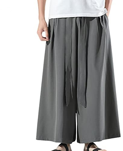 Hakama Kung Fu-byxor med bred botten Wushu kimono kinesiska breda byxor, Grå, 3XL
