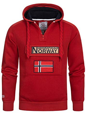Geographical Norway GYMCLASS Men - Sudadera con Capucha y de Bolsillo Canguro para Hombre - Sudadera con Logo de la Marca y Manga Larga (Rojo, M)