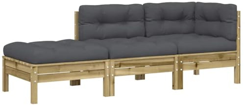 vidaXL Gartensofa 3-Sitzer, Modular Sofa mit Kissen Hocker, Gartensessel Ecksofa mit Lattenrost, Relaxsessel Lounge Sessel Gartenmöbel