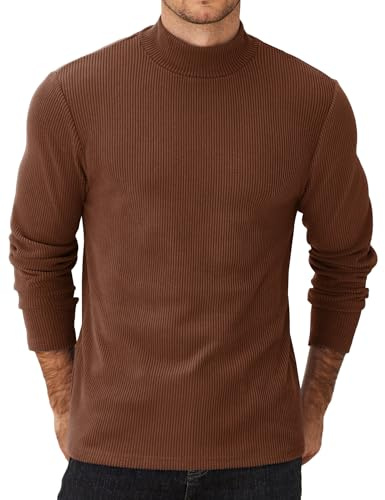 COOFANDY Men's Mock Turtleneck Sweater Long Sleeve Half Neck Pullover Thermal Casual Ribbed High Neck Pullover Sweater, Brown, Small