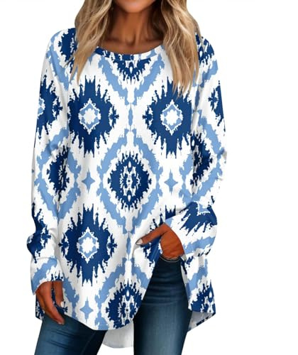 T Shirt Manche Longue Femme T Shirt Manches Longues Femme Tunique Grande Taille Femme 62 Tee Shirt Femme Manche Longue Ample Vêtements D'Été pour Femme Shirt Femme Longue Turquoise L