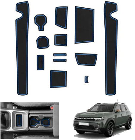 GAFAT Dacia Duster 3 Non-Slip Mats - Rubber Mats for Centre Console, Cup Holder, Door Seam - Blue