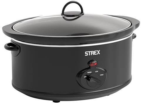 Strex Pentola a cottura lenta 3,5 L - Pentola interna in ceramica rimovibile - Funzione di mantenimento in caldo - Slow Cooker - Nero