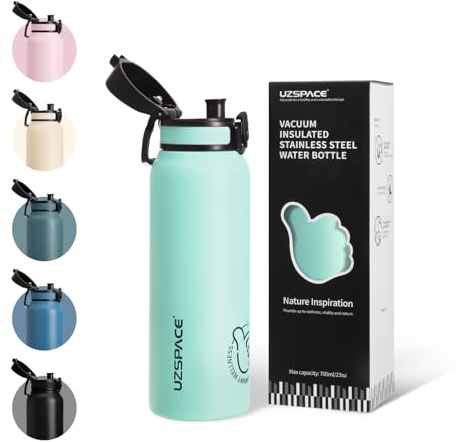 UZSPACE Thermosflasche Kinder 700ml, Isolierte Edelstahl Trinkflasche mit 1-Klick-Öffnung, 100% Auslaufsicher, Sport Wasserflasche für Schule Fitness Gym Outdoor, Mintgrün
