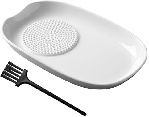 Grattugia in Ceramica Spoon Rest 10.5 * 16.2cm con Mini Brush, Grattugia Multifunzione in Ceramica per Zenzero, Aglio, Cipolla, Facile da Pulire e Conservare