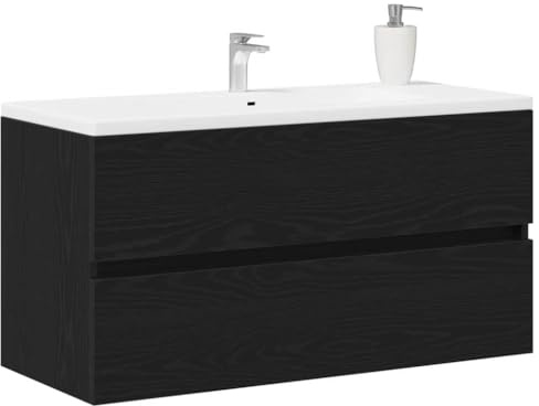 vidaXL Gabinete para Lavabo Roble Negro Diseño Moderno 90X385X45 cm Madera Montaje en Pared Solución de Almacenamiento Mantenimiento Sencillo para Productos de Aseo Muebles de Baño