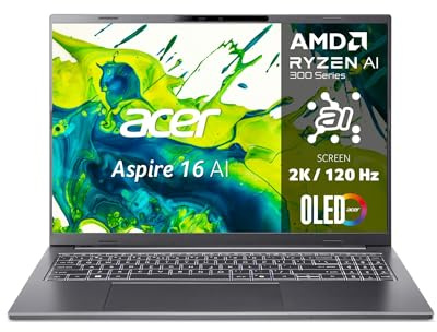 Acer Aspire 16 AI OLED (A16-61M-R8RH) AI Laptop, Copilot+ PC, 16 Zoll WUXGA+ OLED 120Hz Display, AMD Ryzen AI 5 340, 16 GB RAM, 512 GB SSD, AMD Radeon 840M, Windows 11, QWERTZ Keyboard, Grey