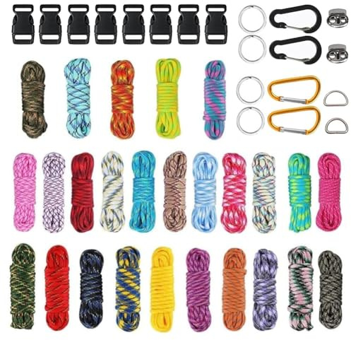Peelanmall Paracord 550 nylonrep, paracordrep 4 mm, flerfärgade parachute manchesterbandssats, paracords armband, gör-det-själv-armbandsset, för nyckelringar, hundkoppel, linne (26 färger – 2)