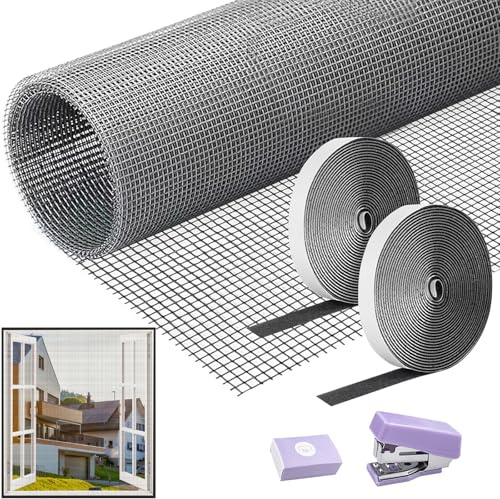 Rete Zanzariera per Finestre, 120x250cm Zanzariera Finestra, Zanzariera Rete in Fibra di Vetro per Finestre, Anti Insetti, Antizanzare per Porte e Finestre Della Cucina (Grigio)