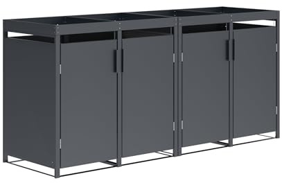 DEGAMO Mülltonnenbox 4-er Mülltonnenhaus ULM für 4X Tonnen 120 und 240 Liter, Stahl verzinkt, Farbe anthrazit, mit Pflanzkastenaufsatz