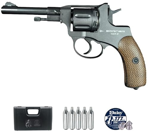 Revólver Borner NGT Black balines (4,5mm) | Pack Pistola de balines (Caja de balines + maletín + 5 Cargas). Arma de Aire comprimido Calibre 4,5mm
