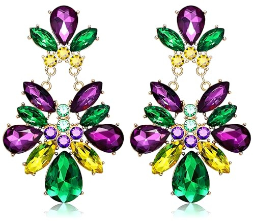 Orecchini di Carnevale Viola Verde Oro Pendenti a Forma di Goccia con Farfalla di Strass per Donne alla Moda Gioielli Regali Per Ragazze Fat Tuesday Parata Discoteca Festa da Ballo (Tipo 2)