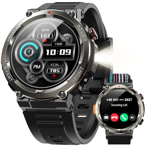 Yxtel Smartwatch Uomo Militare, Orologio Fitness 1.45 con Chiamate Bluetooth, 100+ Modalità Sportive, 960 mAh, Monitoraggio Sonno e Cardiofrequenzimetro, Torcia e Bussola, Compatibile IOS/Android