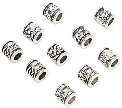 HUSHUI Vikinga Skäggpärlor, 10 St Legerade Antika Nordiska Dreadlockpärlor för Skägghår, med Nordiska Symboler och Tecken, för -armbandshalsband