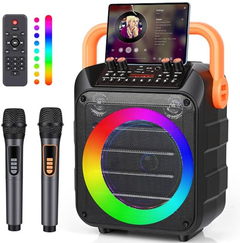 SCANTEE® Karaoke Maschine Karaoke Anlage mit 2 Mikrofonen Tragbare Bluetooth Karaoke Lautsprecher mit RGB Lichteffekte für Erwachsene Kinder Unterstützt TF/USB FM Rec AUX in TWS für Party Geburtstag