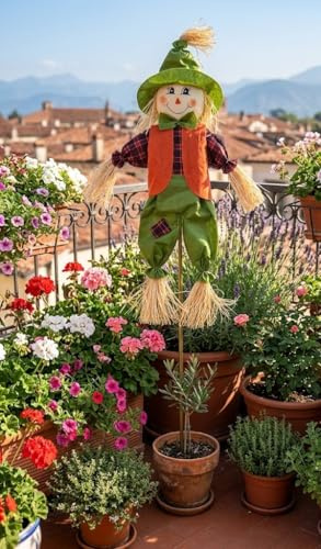 Generico Spaventapasseri da Giardino, Verde, 90 cm, Decorazione Outdoor, Colori Assortiti