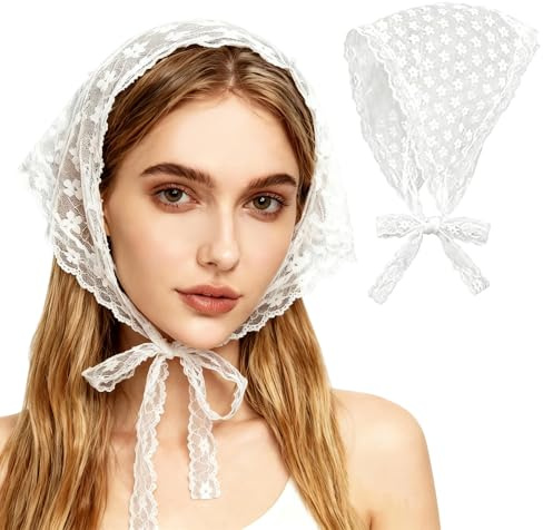 Lace Hair Bandana, Elegant White Lace Head Scarf, Floral Triangle Hair Bandana for Women and Girls, Fashion Headwear Accessory for Photos, Camping, Outdoor Events