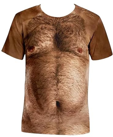 Générique T-Shirt Homme imprimé 3D Torse Poilu Motif Rond Manches Courtes Haut Coton décontracté