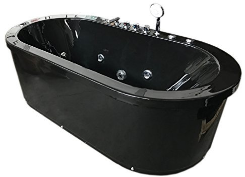 GRAFICA MA.RO SRL Whirlpool Bath Tub, Cancun, Acrylic, Freestanding, Black, 185 x 95 cm