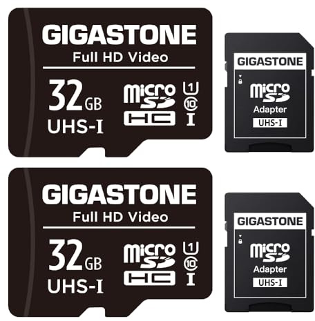 Gigastone 32 GB minneskort set med 2 kort, läshastighet upp till 90 MB/s. idealisk för Full HD Video Gopro Tablet Drone Camera, U1 Micro SDHC-kort med minifodral och SD-adapter.