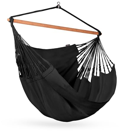 La Siesta®- Habana Hängesessel Comfort Size für Entspannung & Stil: 360° Drehgelenk, hochwertiges Bambusholz - GOTS-zertifizierte Baumwolle. (Onyx)