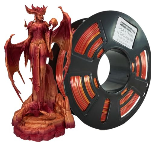 Stronghero3D PLA-3D-Drucker-Filament, 1,75 mm, Rot (Golden Fire)-Seide-Gold und Galaxie-Rot, erscheinen in Intervallen, 1 kg, Genauigkeit +/-0,05 mm, für Ender3, Cr10, Sovol