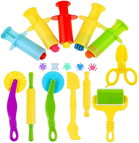 Oun Nana Dough Tools Kit – 12-Piece Dough Play Tools Set with 5 Extruders, Scissors, Rollers, Rolling Pins, Cutters for Kids Ages 3+