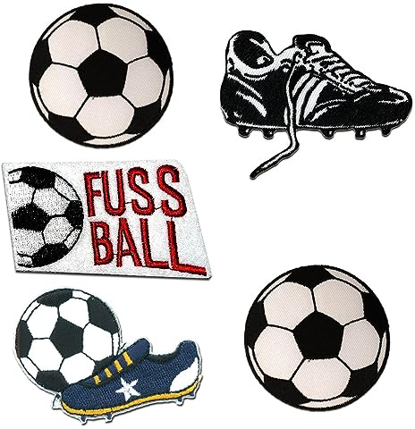 Catch the Patch Fußball Set 5 Stück - (Größe: verschiedene Größen) – Patches & Bügelbilder zum Aufnähen oder Aufbügeln – Für Kleidung, Jacken, Rucksäcke & DIY-Projekte