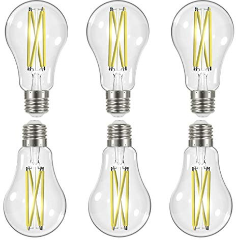 SATCO Dimmable Led Filament Lamps, S12431, High Lumens, 12.5 Watt, A19; Clear; Medium Base; 4000K; 90 CRI; 120 Volt for use at Residential, Hospitality, Display and Commercial (6 LED Light Bulbs)