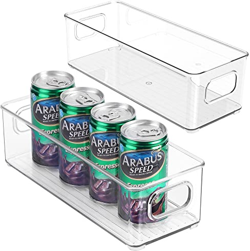 KAVDNAE Stackable Plastic Food Storage Bin with Handles for Kitchen Pantry, Cabinet, Refrigerator, Freezer - Organizer for Fruit, Yogurt, Squeeze Pouches - BPA Free, 10 Long - 2 Pack – Clear