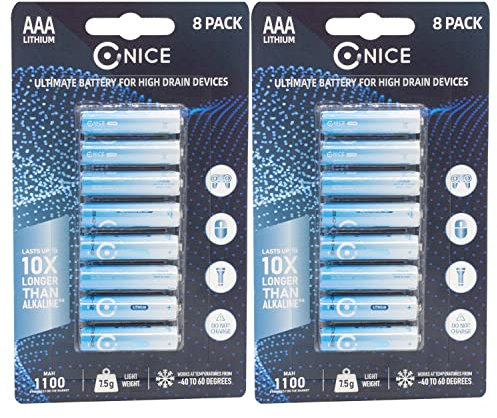 Nice Power™ Lot de 16 piles AAA au lithium 1100 mAh 1,5 V haute puissance non rechargeables pour appareil photo numérique CCTV Blink